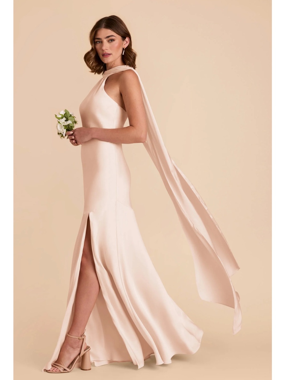 Birdy Grey Halter Gown with Draped Scarf